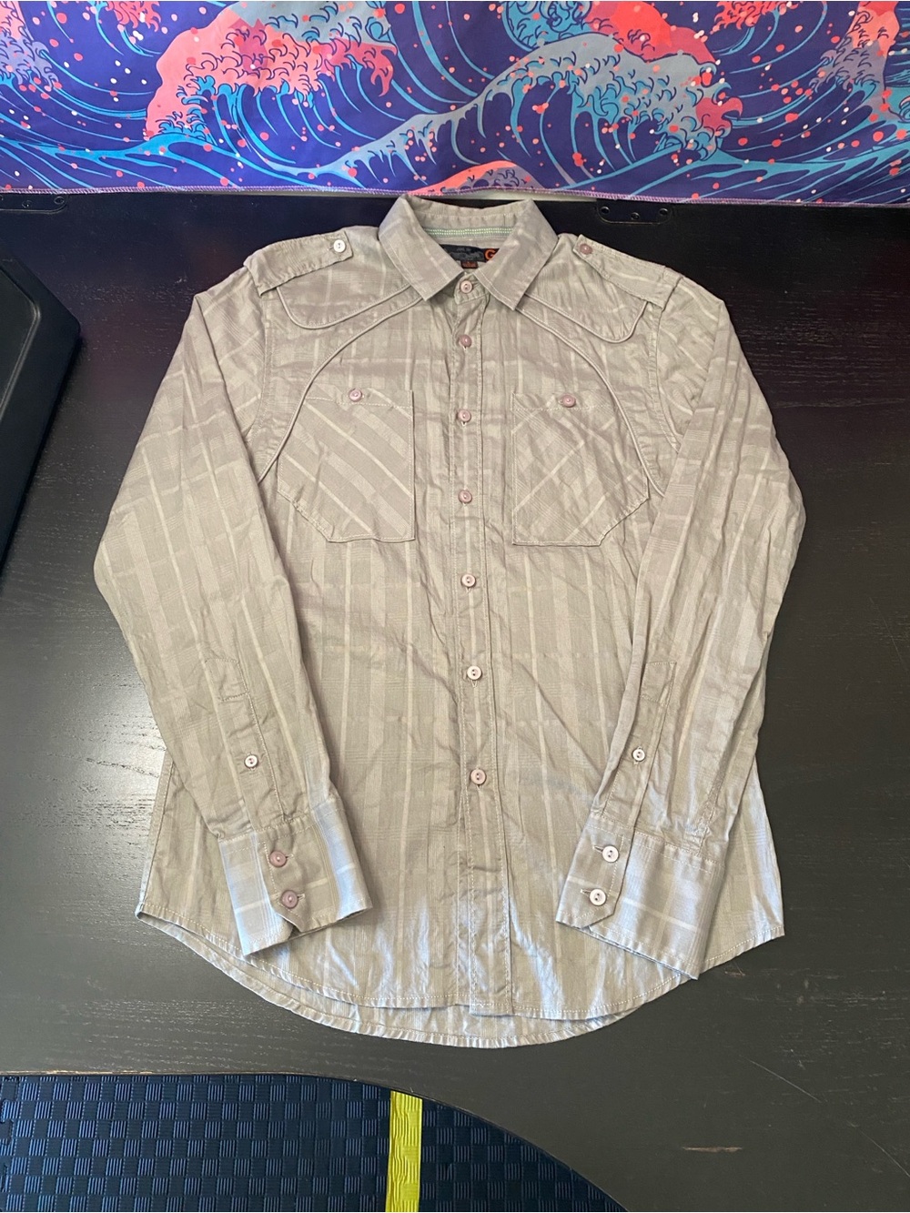 G by Guess Men's Light Taupe Striped Button-Down Shirt